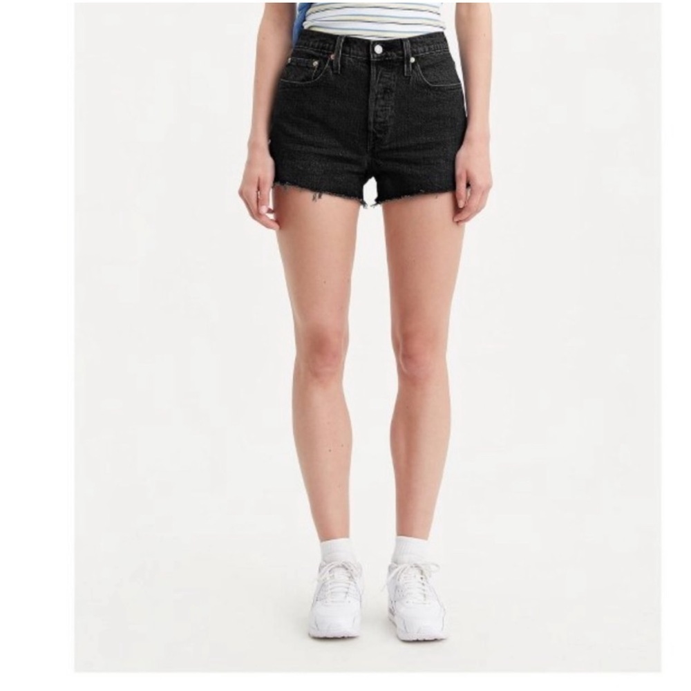 Levis 501 High Rise Denim Shorts Black Ripped Raw Hem Button Fly Size 29 NWT